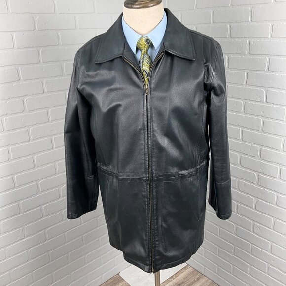 Middlebrook Park Jacket Men Small Black Leather Anorak Zip Retro Coat‎ Casual - Picture 1 of 14